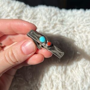 Southwestern Turquoise & Coral Silver Tie Clip